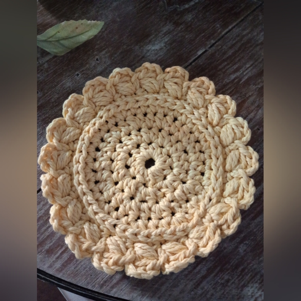 Handcrafted Farmhouse Style Crochet Coasters - Set of 2 in Yellow - Picture 3 of 4